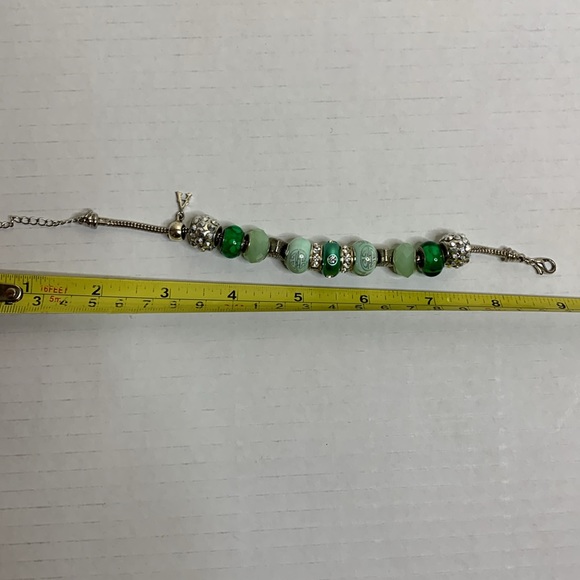 Silver Charm Bracelet | Green Jewels Chinese Writing Charms Hearts Letter A - Picture 5 of 5